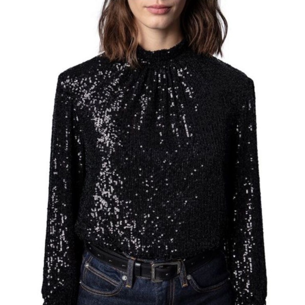 Zadig & Voltaire Black Sequin Long Sleeve Top
